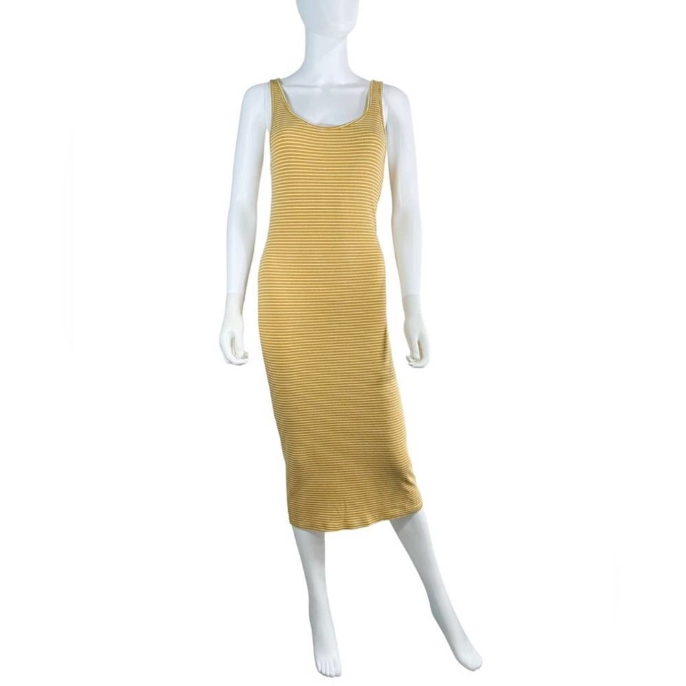 Heart & Hips Large Sleeveless Midi Dress Yellow White Stripe